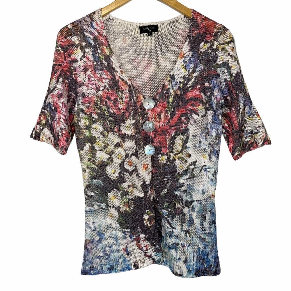 Color Works Floral Button Up Cardigan - Picture 2 of 13